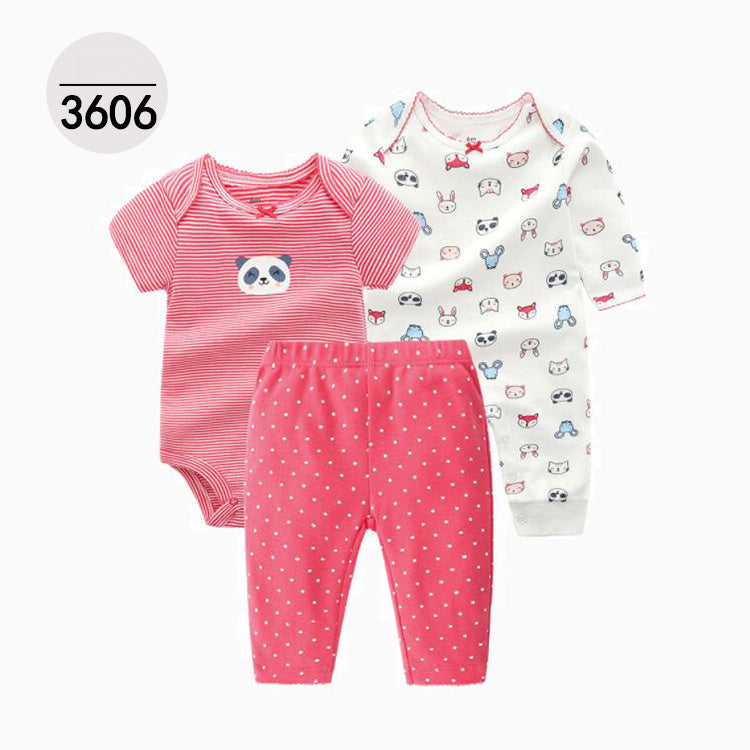 Neutral gender baby clothes set with animal and cartoon patterns, long sleeve and trousers, suitable for toddlers aged 1-3 years, ideal for spring, summer, and autumn.