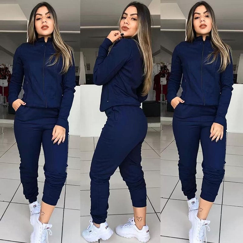 Women's Two-Piece Fitness Set - Long Sleeve Workout Suit