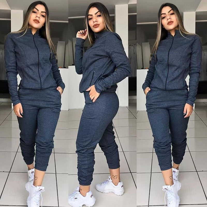 Women's Two-Piece Fitness Set - Long Sleeve Workout Suit