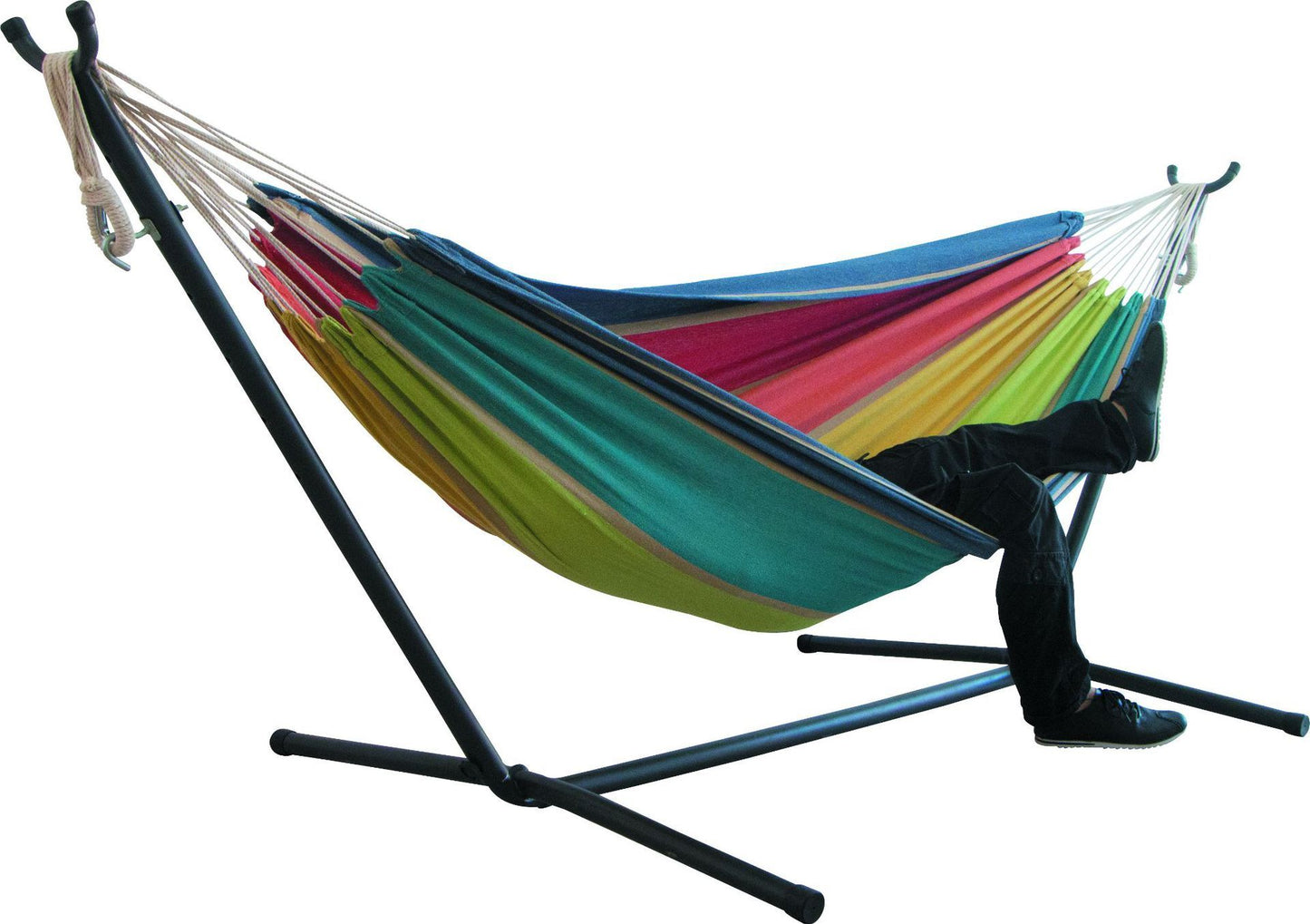 Canvas camping hammock, vibrant colors, double widened, without support, durable canvas material.