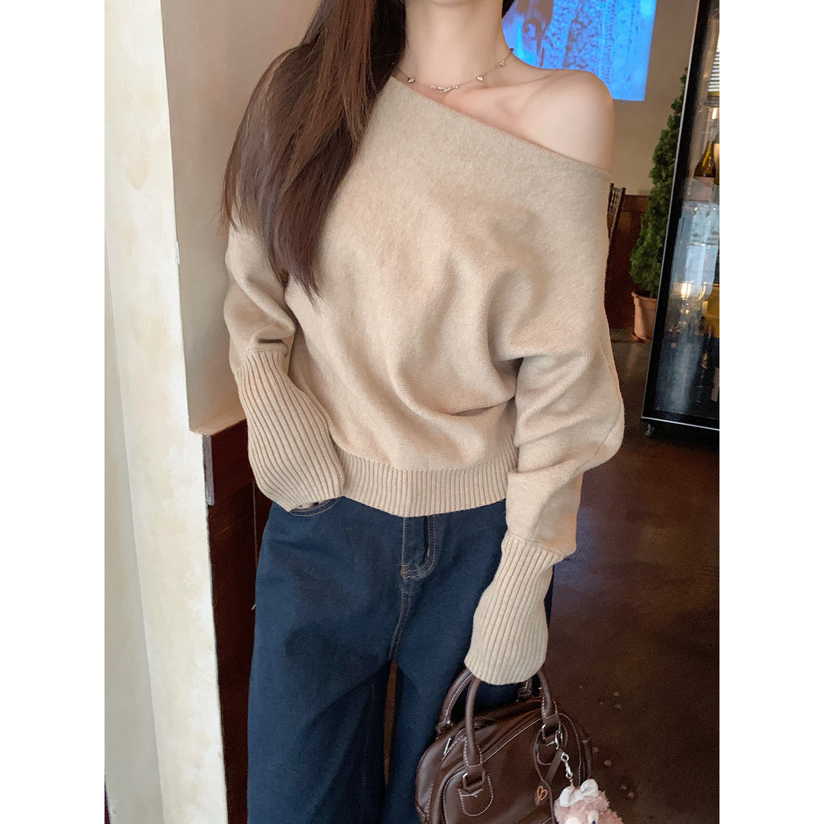 Lazy Off-neck Sweater Bottoming Shirt Women