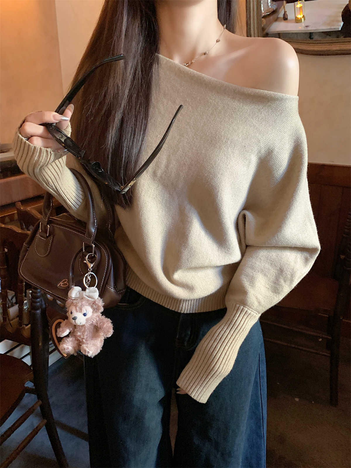 Lazy Off-neck Sweater Bottoming Shirt Women