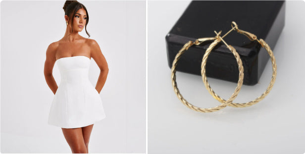 Fashion tube dress in solid white, backless and slim, for summer party events.