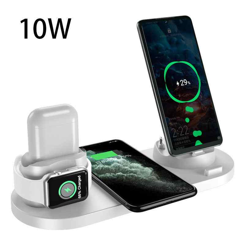 Wireless charger for iPhone, 6-in-1 charging dock station for phone and watch, fast charging pad.
