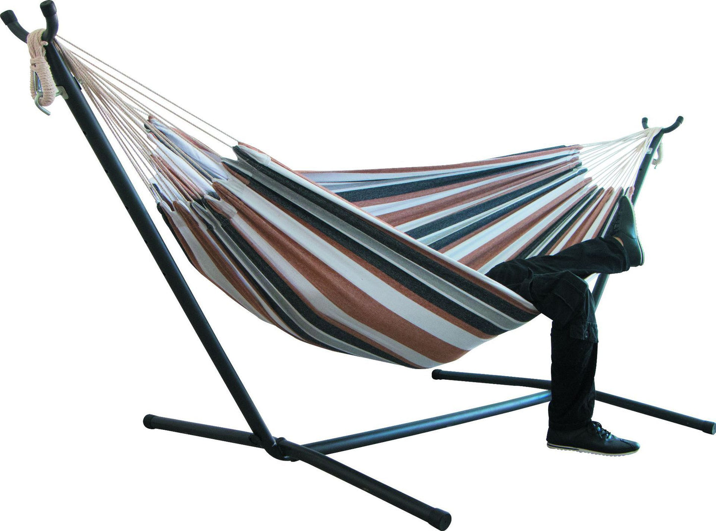 Canvas camping hammock, double widened, striped design.