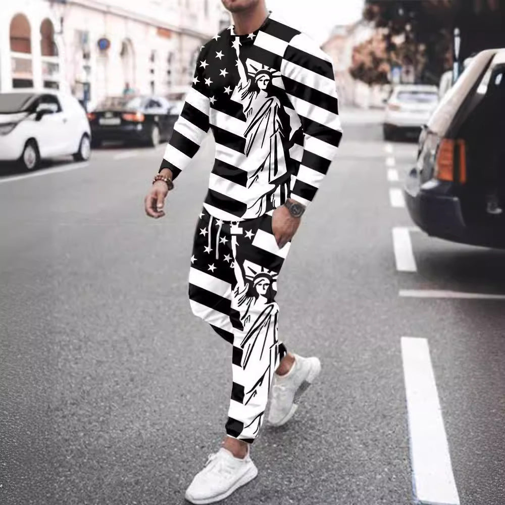 European And American Round Neck Long Sleeve Sports Trousers Casual Two-piece Suit Suit