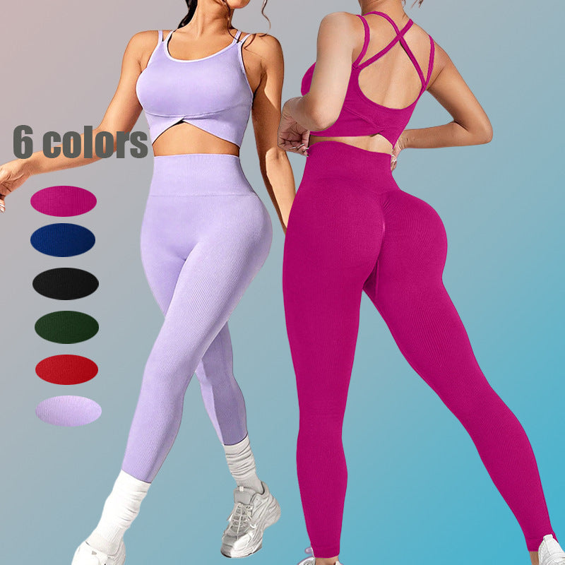 6 Color Thread Cross Waist Bra Trousers Suit Women