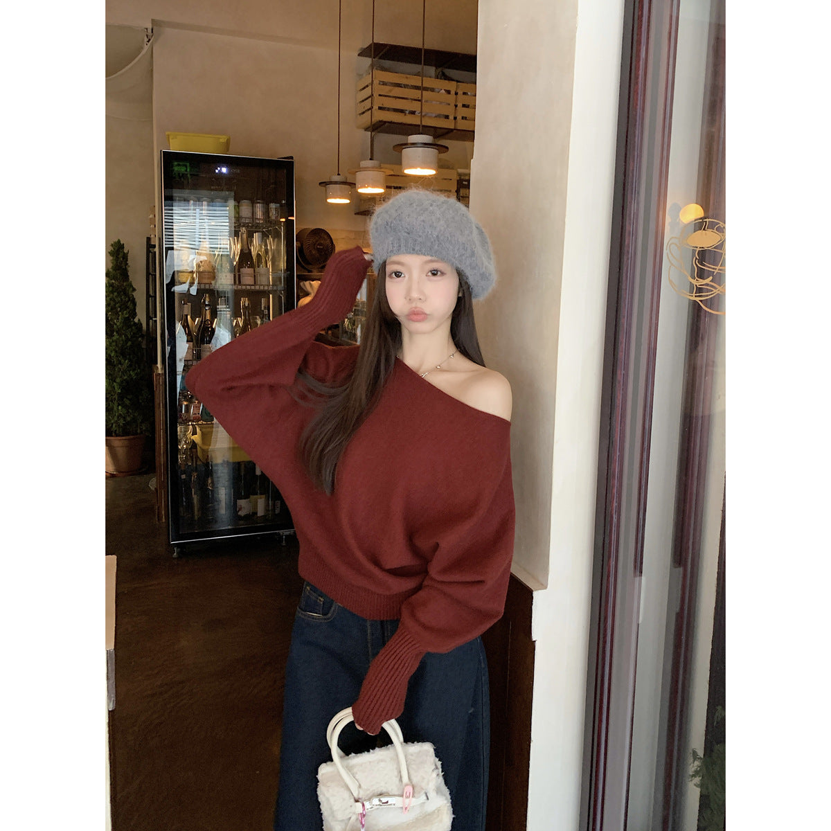 Lazy Off-neck Sweater Bottoming Shirt Women