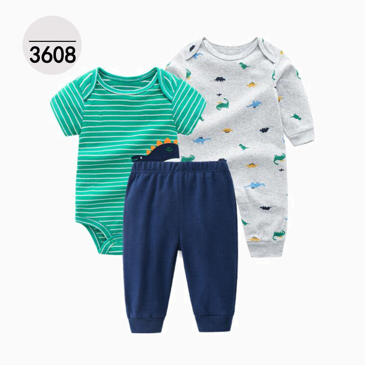Neutral baby clothes set for toddlers, featuring animal and stripe patterns, long sleeves, and soft cotton fabric suitable for spring, summer, and autumn.