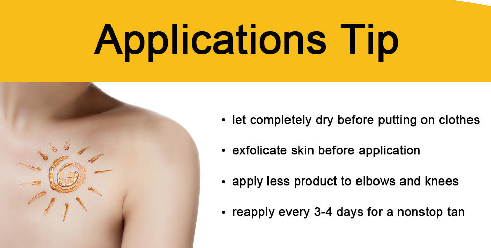 Application tips for tanning cream body lotion with sunscreen.