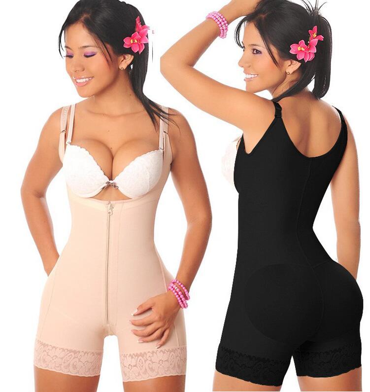 Shaping butt lifter bodysuit in nude and black, designed for enhanced curves and support.