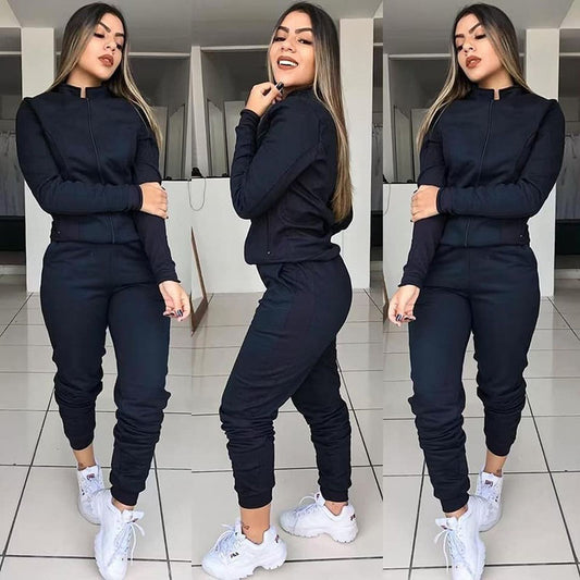 Women's Two-Piece Fitness Set - Long Sleeve Workout Suit