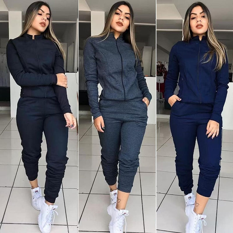 Women's Two-Piece Fitness Set - Long Sleeve Workout Suit