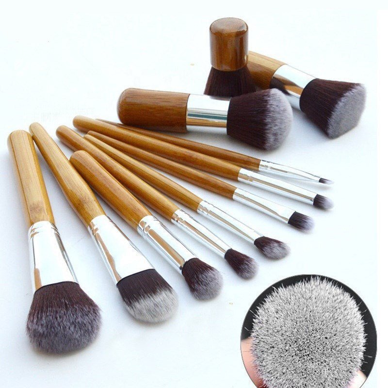 Bamboo Makeup Brush Set with Storage Bag - Professional Quality