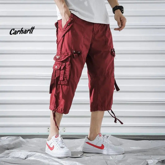 Y2k vintage men camouflage cargo shorts with multiple pockets, summer streetwear style.