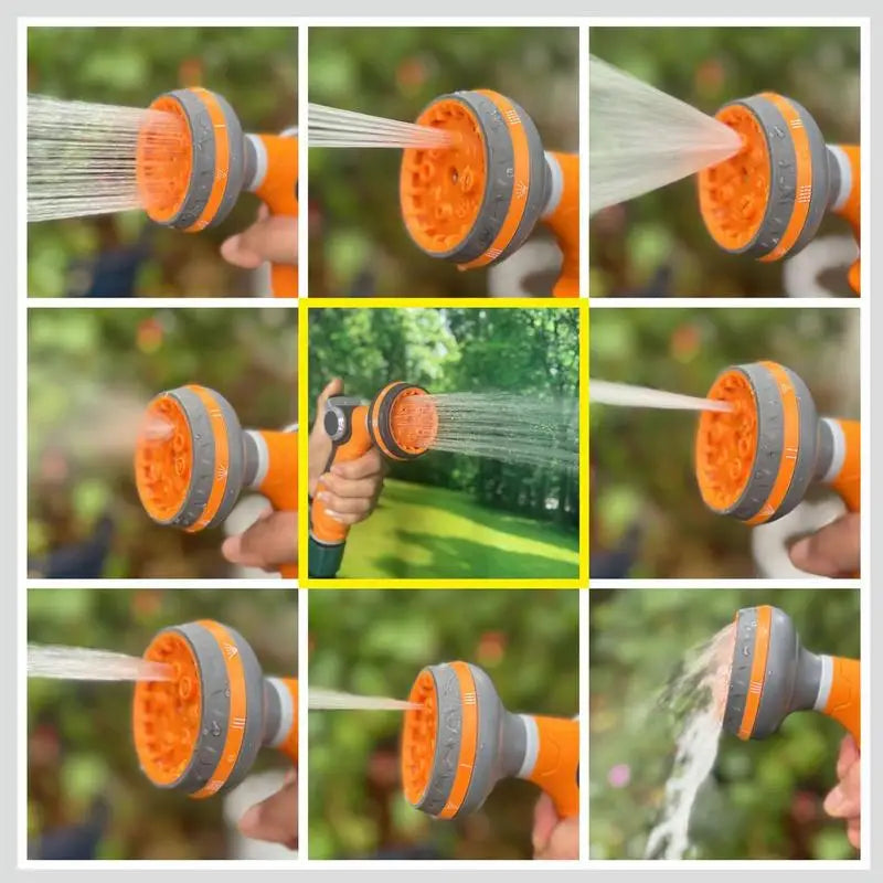 High-pressure garden hose spray nozzle with 8 adjustable patterns, ideal for versatile watering and cleaning tasks.