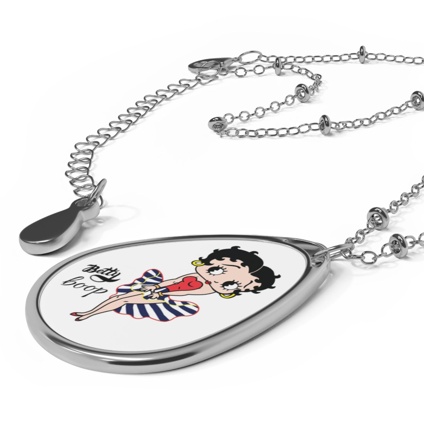 Betty Boop Vintage Oval Necklace with glossy finish, featuring a colorful and playful pendant on a durable zinc alloy chain.