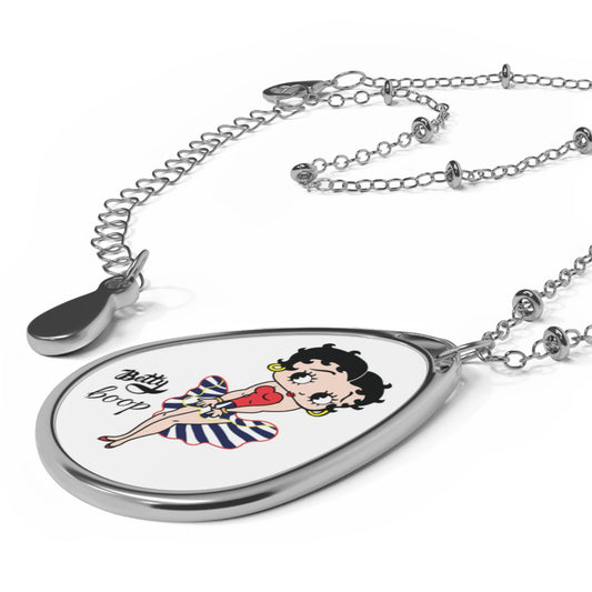 Betty Boop Vintage Oval Necklace with glossy finish, featuring a colorful and playful pendant on a durable zinc alloy chain.