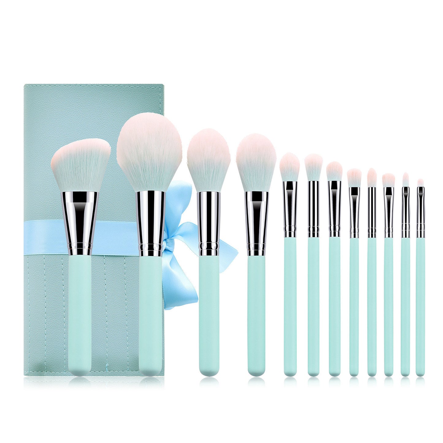 12-Piece Light Blue Makeup Brush Set with Box