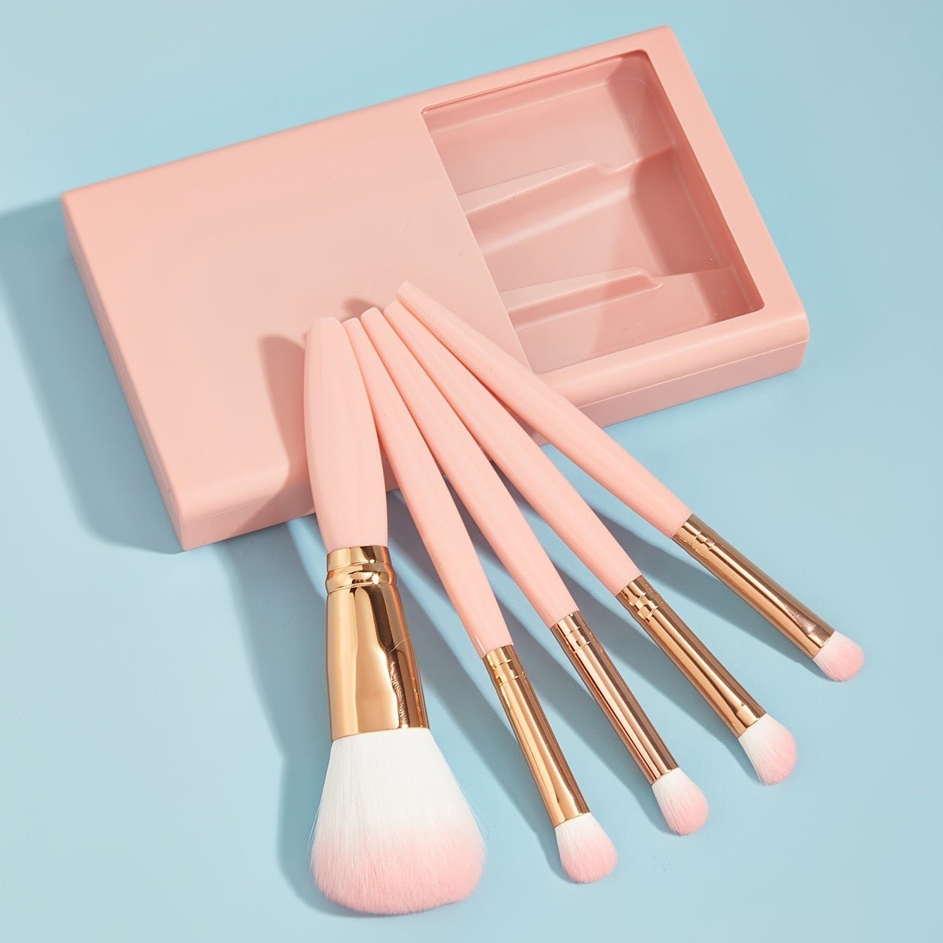 5-Piece Makeup Brush Set with Mirror - Travel Beauty Kit