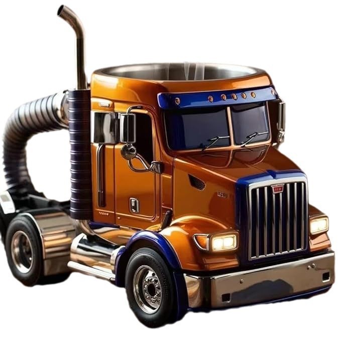 Handcrafted semi-trailer shaped truck coffee mug with unique design and ceramic finish, perfect for truck lovers.