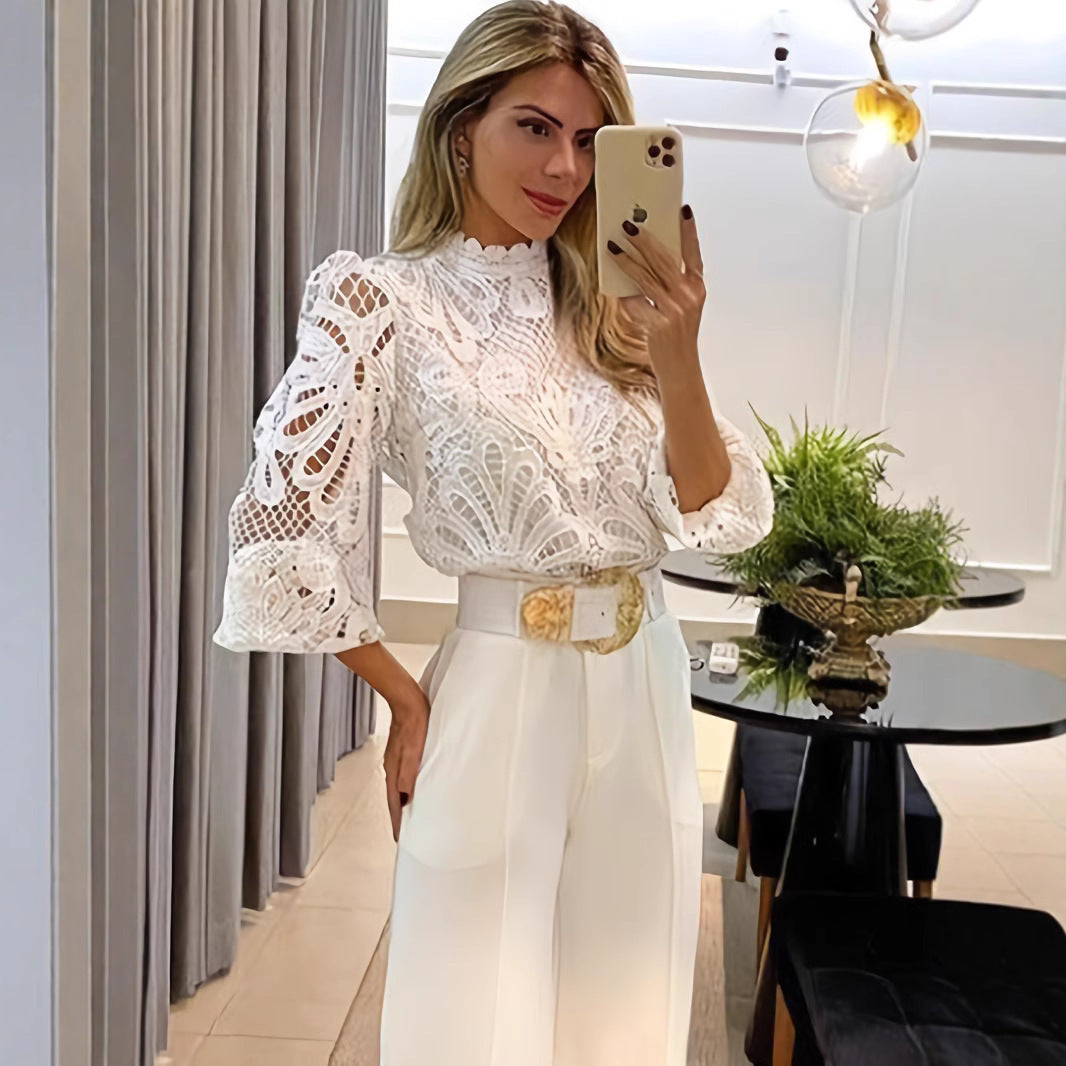 Solid Color Sexy Lace Casual All-match Fashion Slimming Women's Slim Fit Suit
