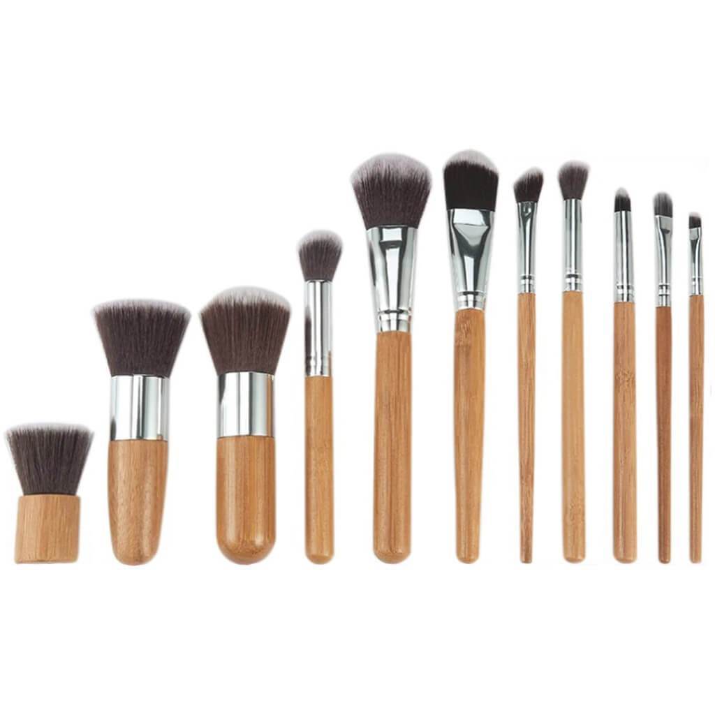Bamboo Makeup Brush Set with Storage Bag - Professional Quality