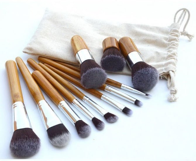 Bamboo Makeup Brush Set with Storage Bag - Professional Quality