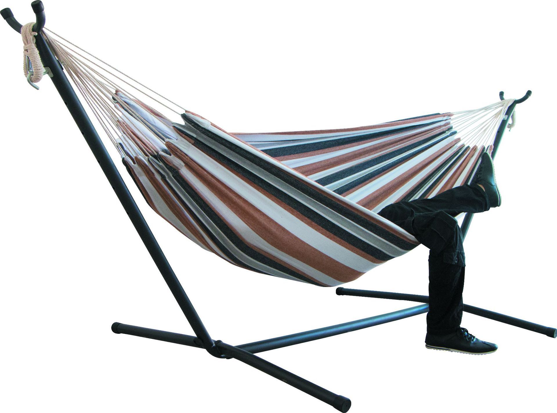Canvas camping hammock, double widened, striped design.