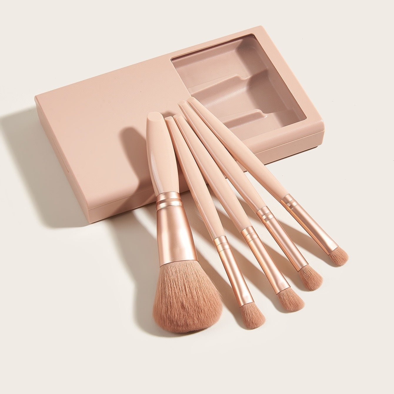5-Piece Makeup Brush Set with Mirror - Travel Beauty Kit