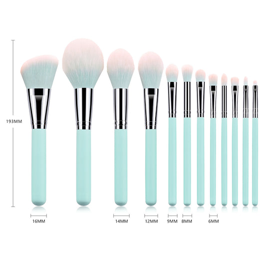 12-Piece Light Blue Makeup Brush Set with Box