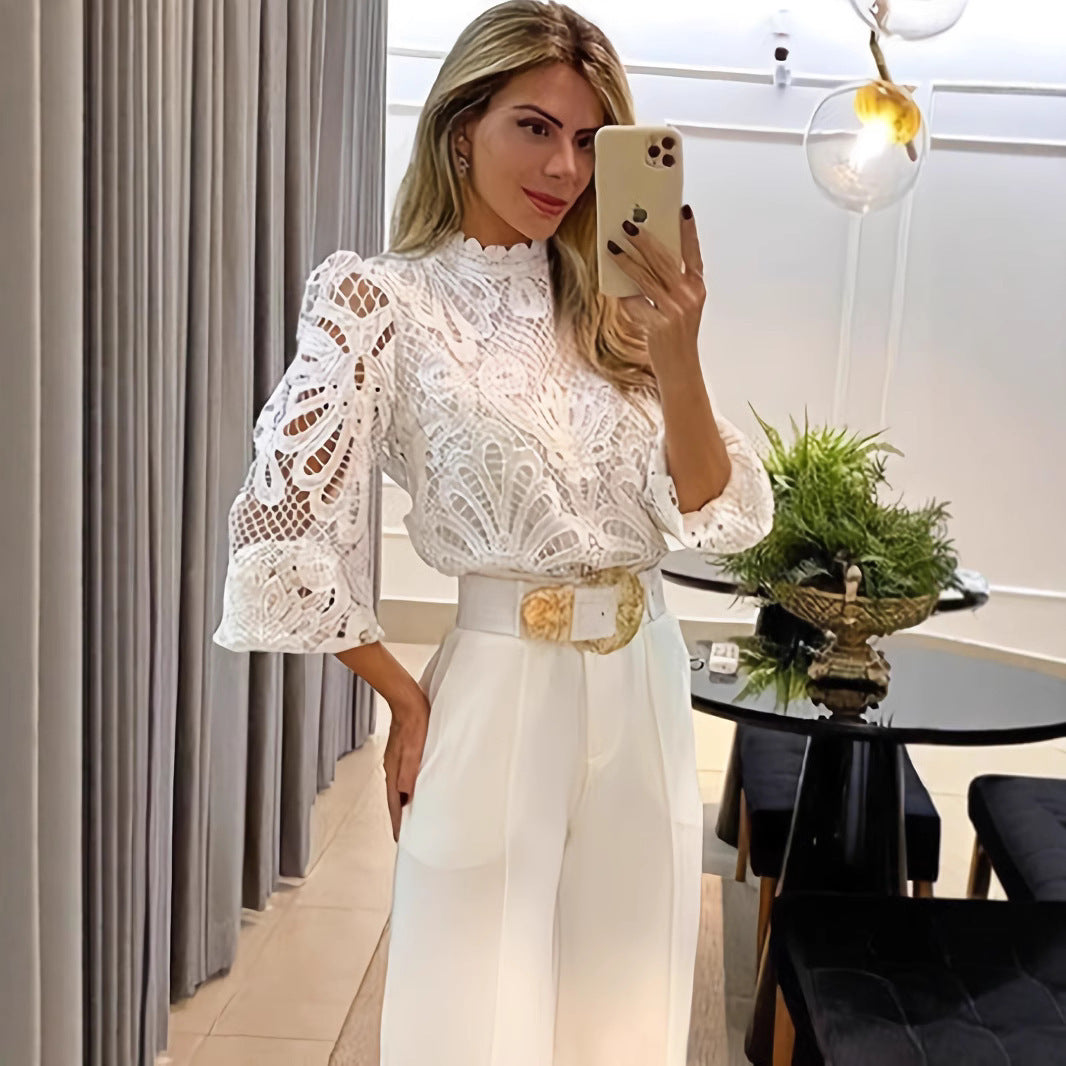 Solid Color Sexy Lace Casual All-match Fashion Slimming Women's Slim Fit Suit
