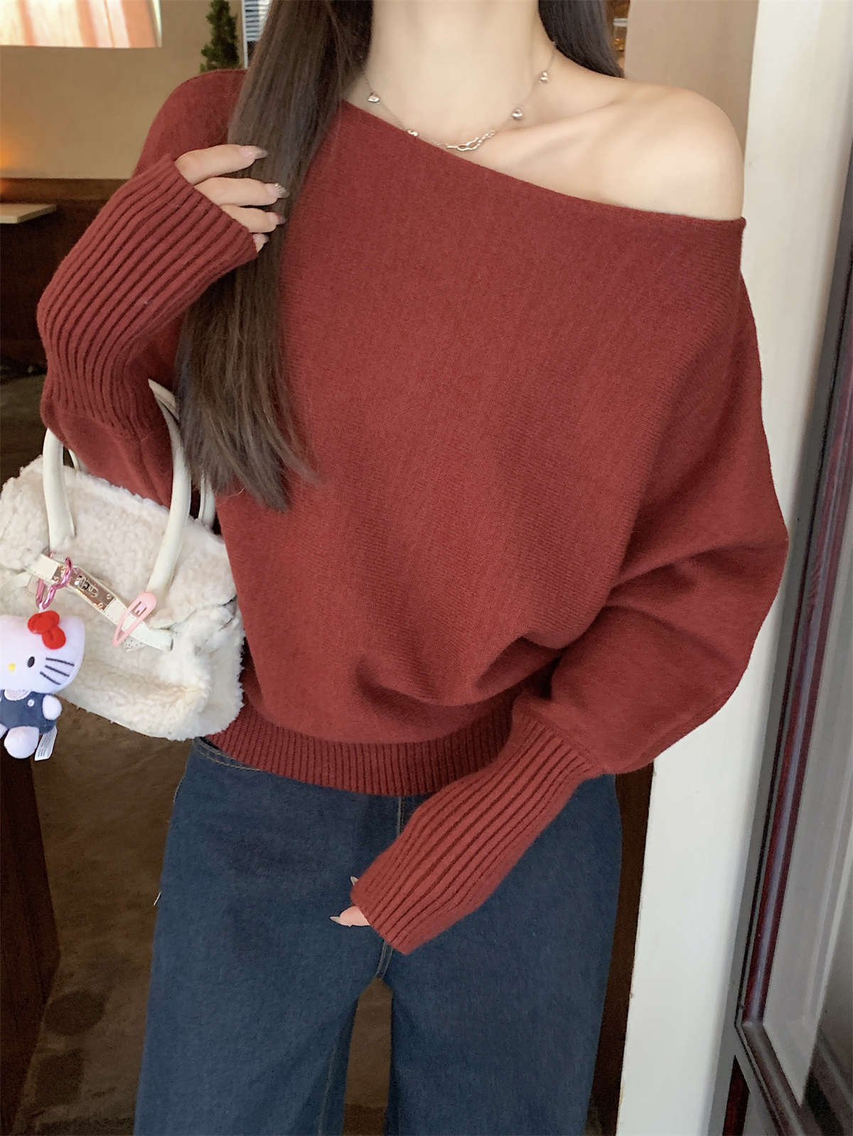 Lazy Off-neck Sweater Bottoming Shirt Women
