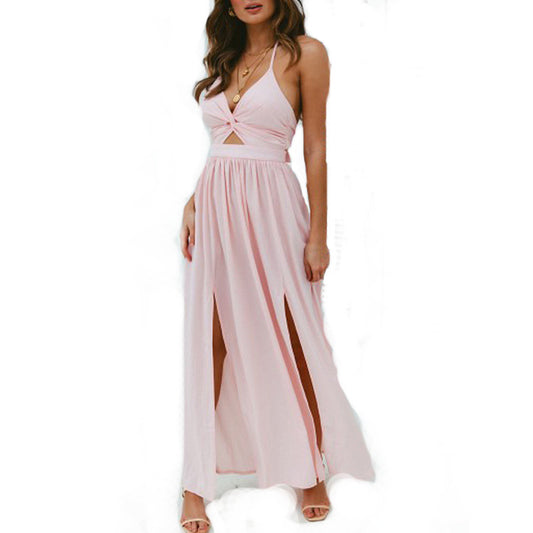 Halter bow dress with slit