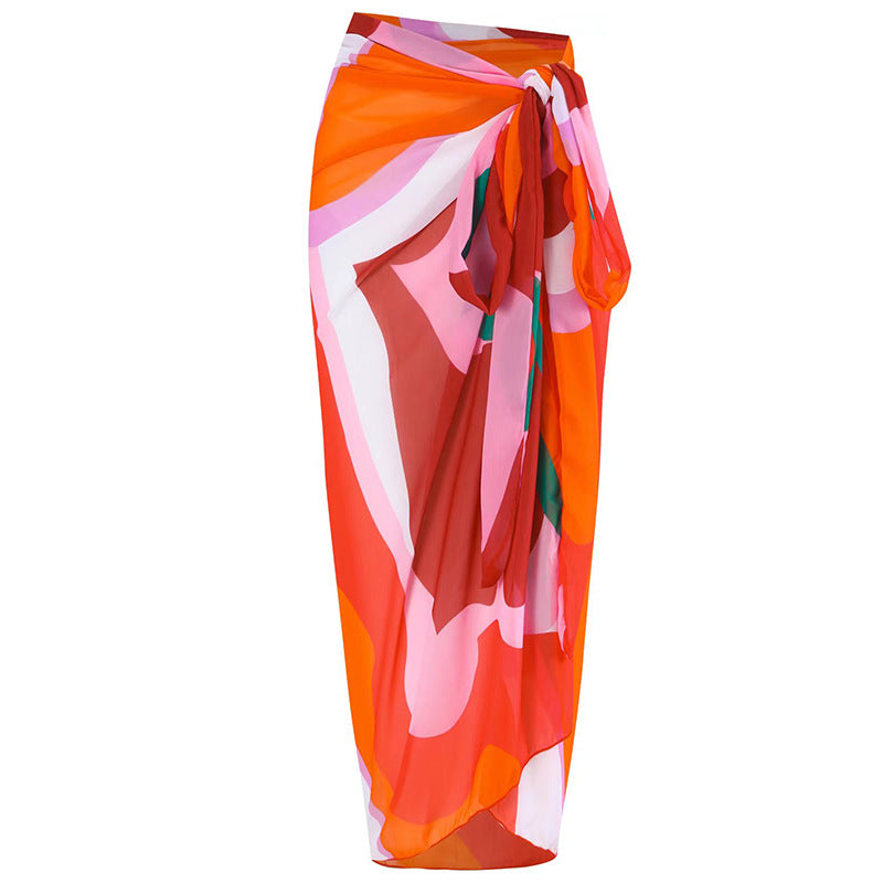 Black And White Printing Color Contrast Shoulder Belt Jumpsuit Sunscreen Gauze Skirt
