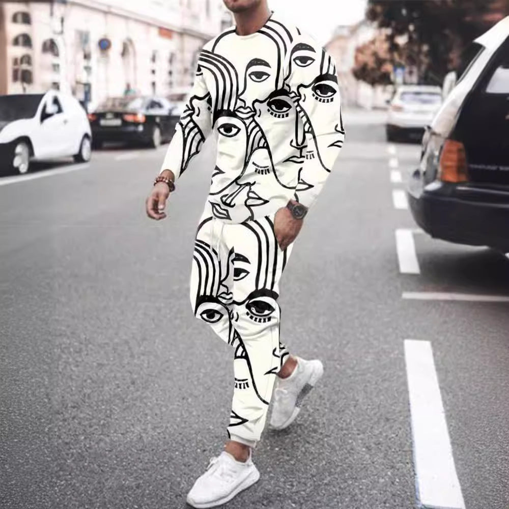 European And American Round Neck Long Sleeve Sports Trousers Casual Two-piece Suit Suit