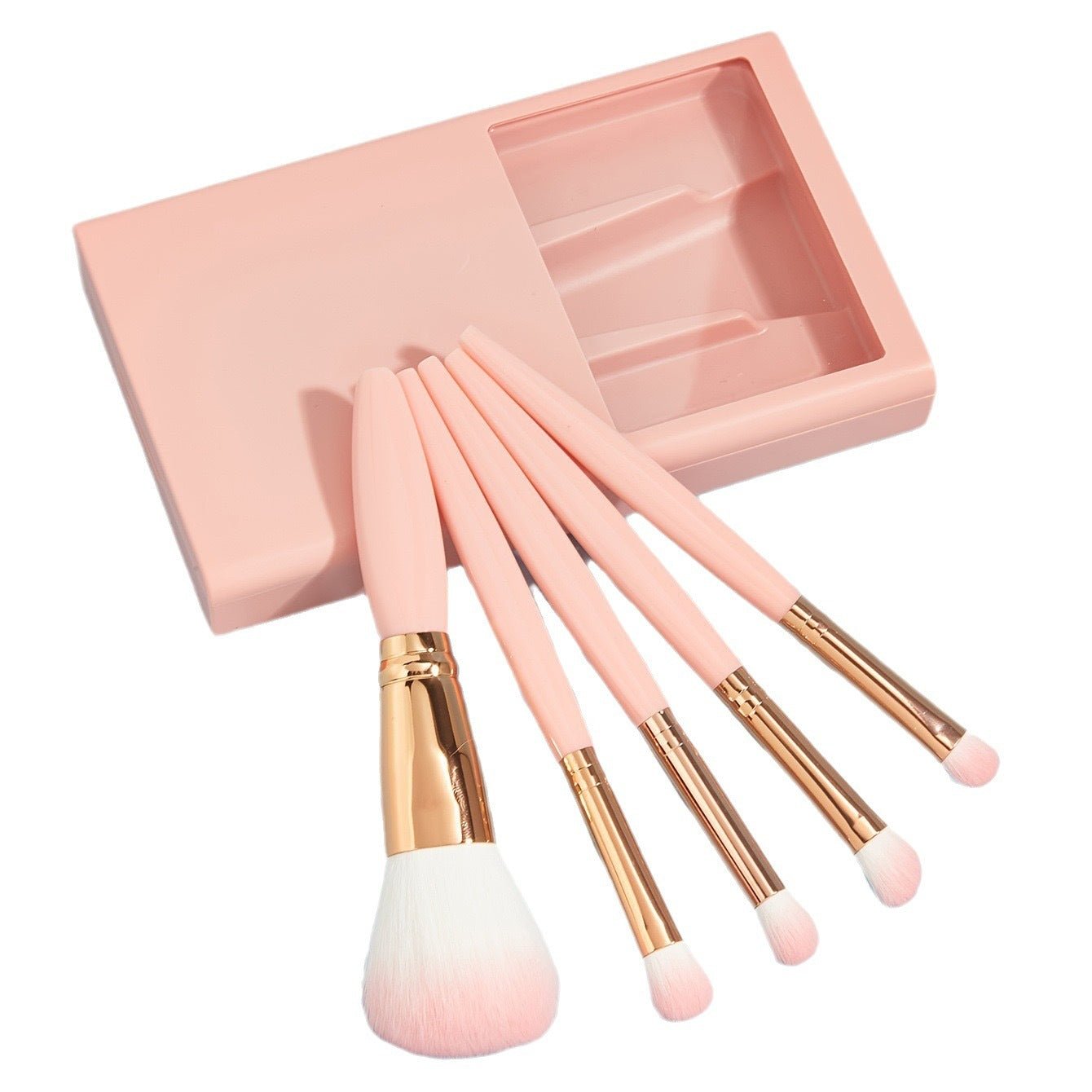 5-Piece Makeup Brush Set with Mirror - Travel Beauty Kit