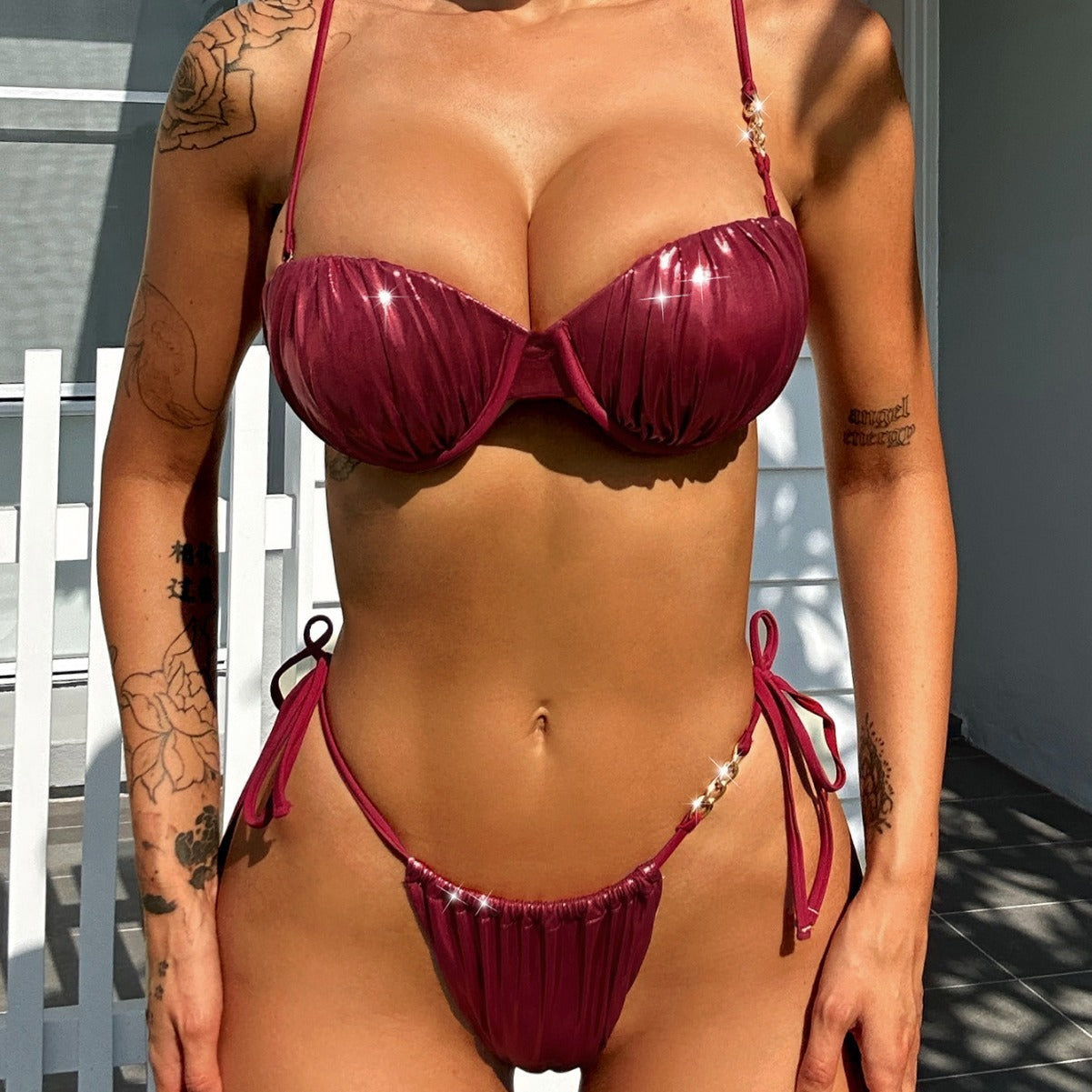 Sexy metallic bikini with steel bracket design.