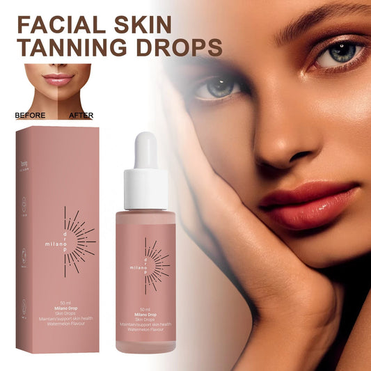 Tanning face serum with bronzer for fine line repair and natural glow.