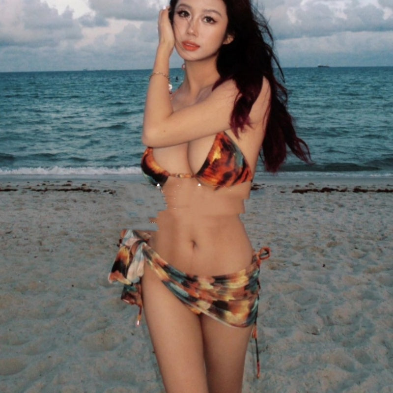 Swimsuit Sunset Brown Bikini Wrap Three-piece Set