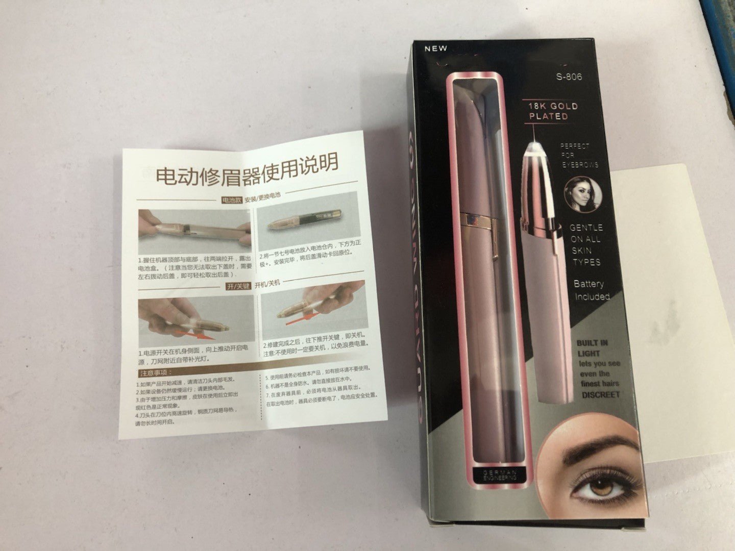 Mini Electric Eyebrow Trimmer with LED Light - Painless Hair Remover Pen