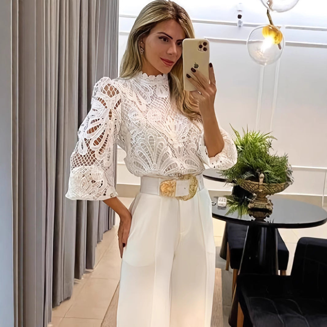Solid Color Sexy Lace Casual All-match Fashion Slimming Women's Slim Fit Suit