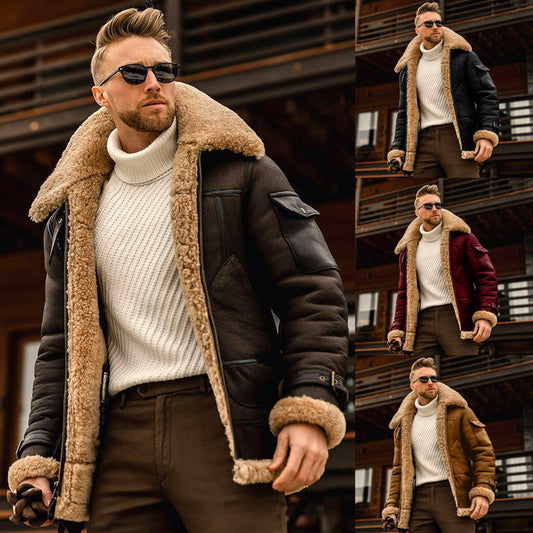 Men's winter jacket with fur collar, military fleece, and multiple styles.